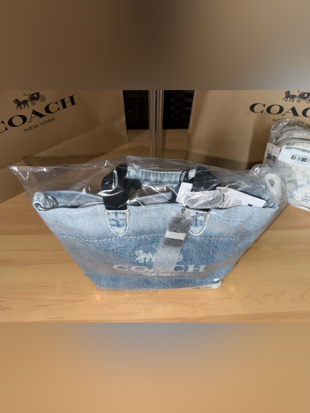 Coach Outlet Mini Tour Tote Bag In Loved Denim with charms - Picture 9 of 15